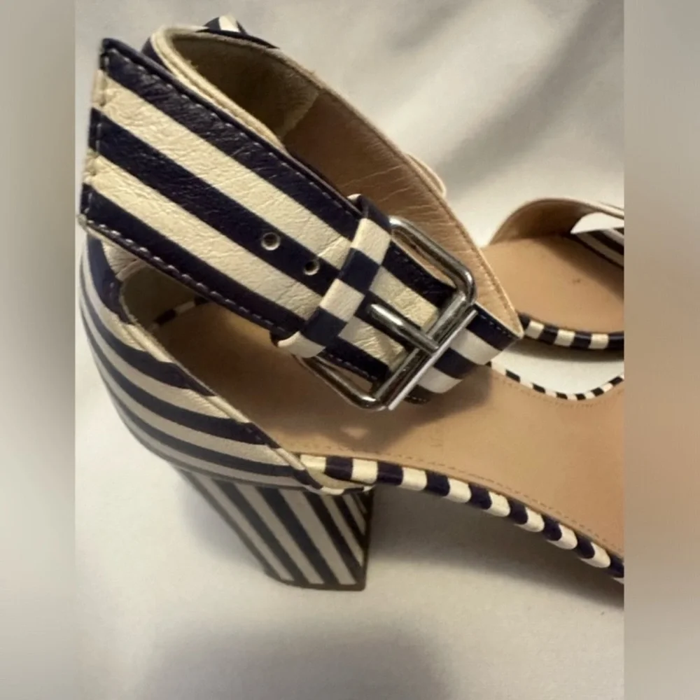 J. Crew Navy & White Striped Block Heel Sandals - Picture 5 of 12
